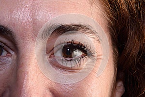 A Detail of wrinkles in a woman`s eyes