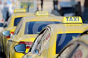 Detail of yellow taxi cars on the street