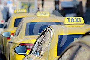 Detail of yellow taxi cars on the street