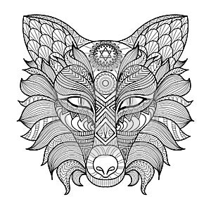 Detail zentangle fox coloring page