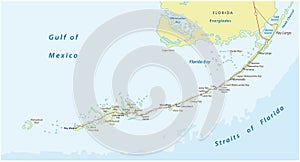 Detaild florida keys road and travel vector map