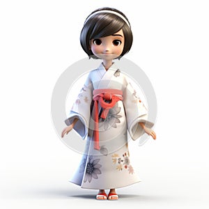 Detailed 3d Character Design: Innocent Girl In Traditional Kimono