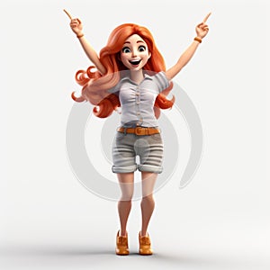 Detailed 3d Character Design: Red Haired Girl Raising Hand