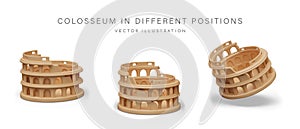 Detailed 3D Colosseum in various positions. Architectural monument of Italy, symbol of Rome