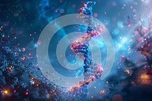 Detailed 3d dna double helix on blue background