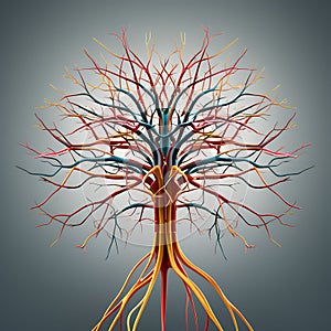 Detailed 3D Illustration: Human Nervous System Structure Isolated with Solid Plane Background