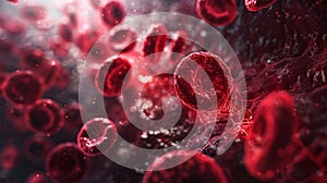 Detailed 3D Illustration of Red Blood Cells Flowing Through Vascular System