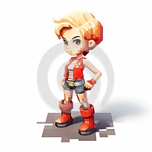 Detailed 3d Pixel Art Character With Stylistic Manga Style