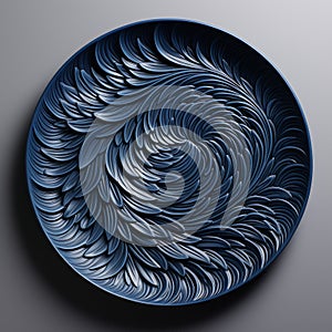 Detailed 3d Printed Blue Plate With Swirling Patterns