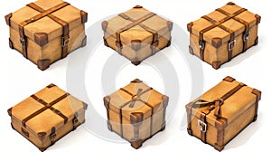 Detailed 3D rendering of brown cardboard boxes, carton packages of parcels, post, and orders for fragile cargo isolated
