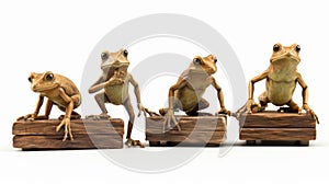 Detailed 3d Rendering Of Frogging Frogs On Wooden Blocks