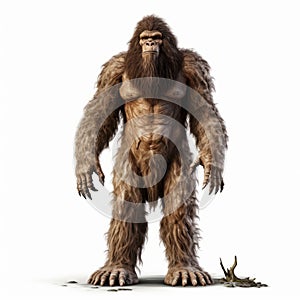 Detailed 3d Sasquatch Standing On White Background