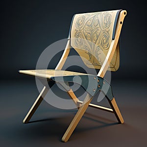 Detailed 3d Wooden Chair With Etching-engraving Design