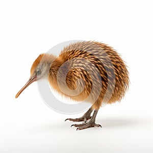 Detailed 8k Photo Of Small Brown Kiwi On White Background