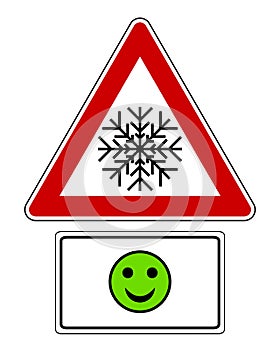 Attention sign with optional label and smiley photo