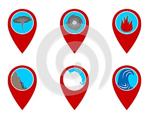 Location pins with natural desasters photo