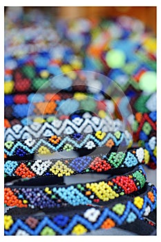 Detailed African beadwork in a craft market photo