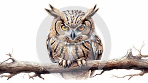 Detailed Airbrush Art: Stunning Owl Illustration On Branch