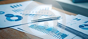 The detailed analysis showcasing various graphs and charts on a workspace. AI generated image