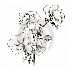 Detailed Anatomy Style Black And White Drawing Of Vietnamese Snapdragon Flowers