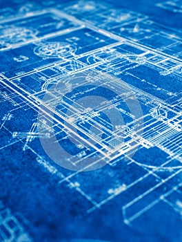 Detailed architectural blueprint showing intricate design and layout plans of a building structure with precise measurements on a