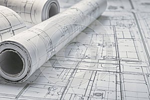 Detailed architectural blueprint small roll featuring precise technical project drawing