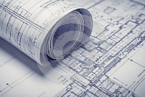 Detailed architectural blueprint small roll featuring precise technical project drawing