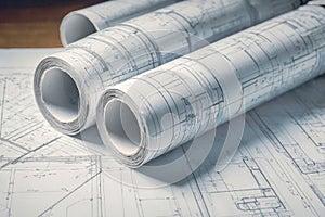 Detailed architectural blueprint small roll featuring precise technical project drawing