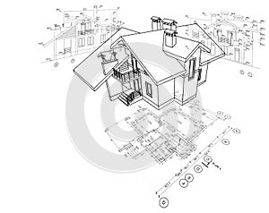 Detailed architectural plan, floor plan, layout, perspective view, 3d model