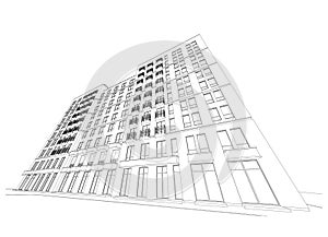 Detailed architectural plan of multistory building with diminishing perspective. Vector illustration