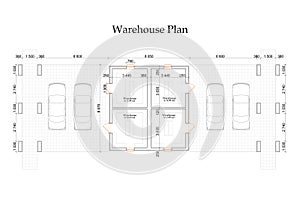 Detailed architectural vector master plan of private warehouses and parking space