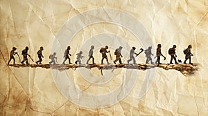 Artistic representation of human evolution across history