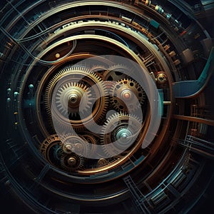 A detailed assemblage of interlocking mechanical gears with various sizes and