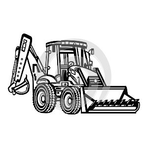 Detailed Backhoe loader - isolated on white background. vector illustration