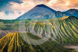 Detailed beautiful sunrise viewpoint Mount Bromo, East Java, Indonesia