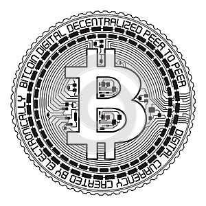 Detailed Bitcoin lineart vector illustration