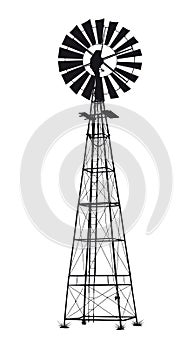 Detailed black vector windmill illustration on white background