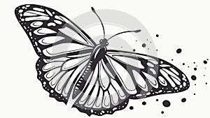Detailed black and white butterfly illustration, vector design Generative AI photo
