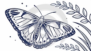 Detailed black and white butterfly illustration vector design Generative AI photo
