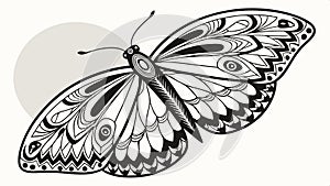 Detailed black and white butterfly illustration vector design Generative AI photo