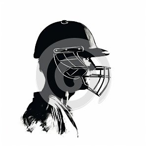 Detailed Black And White Cricket Player Silhouette Art