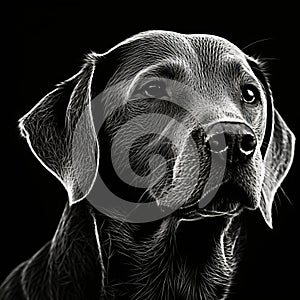 Detailed Black And White Dog Drawing In 8k Resolution photo