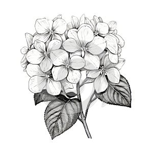 Detailed Black And White Hydrangea Flower Illustration With Nature Motifs