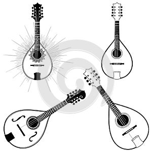 Four Different Stringed Instruments mandolin guitar