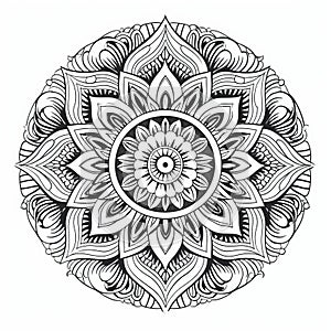 Detailed Black And White Mandala Coloring Page With Nature-inspired Motifs