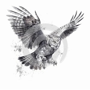 Detailed Black And White Owl Illustration In Flight