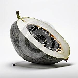 Detailed Black And White Papaya Fruit Photo On Grey Surface