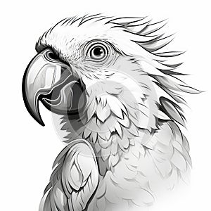 Detailed Black And White Parrot Illustration With Clean Lines