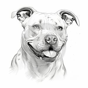 Detailed Black And White Pit Bull Dog Drawing In 32k Uhd photo