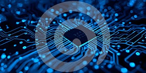 Detailed Blue Circuit Board with Central Processor